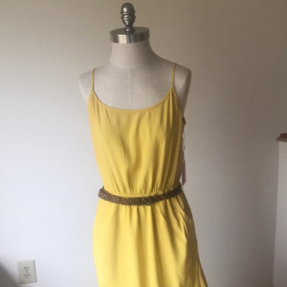 Yellow Spaghetti Strap Floral Embroidered Belted Mini Dress Size M - Picture 3 of 5